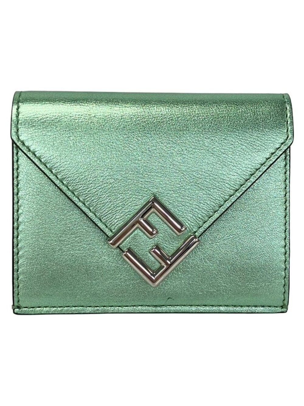 Fendi Trifold Wallet FF Diamond Blue Green Leather